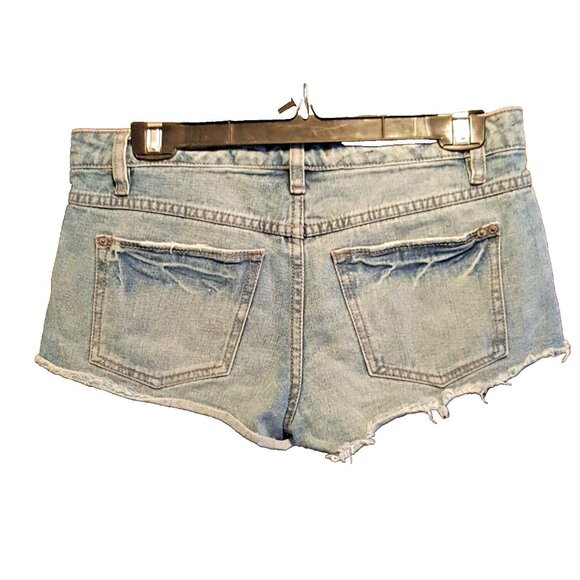 Free People raw hem very distressed faded cut out denim shorts 25 - Picture 2 of 8